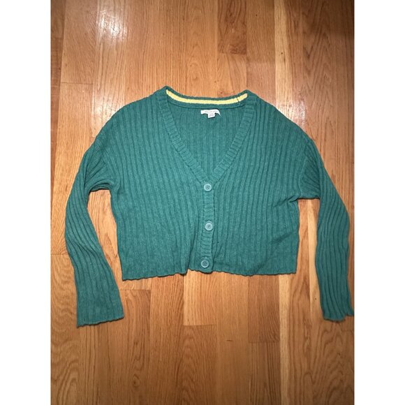 Green Cropped button Cardigan Size M - Picture 2 of 8